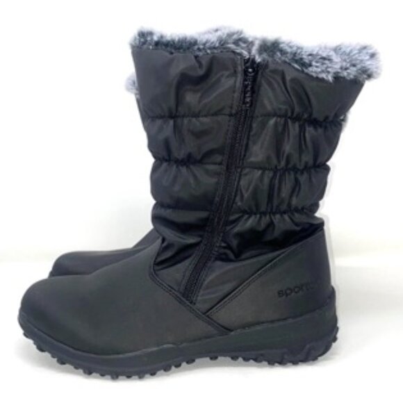 SPORTO Henrique Snow Boots Women's Zippers Waterproof Fur Trim Black Size 8 - Picture 1 of 8